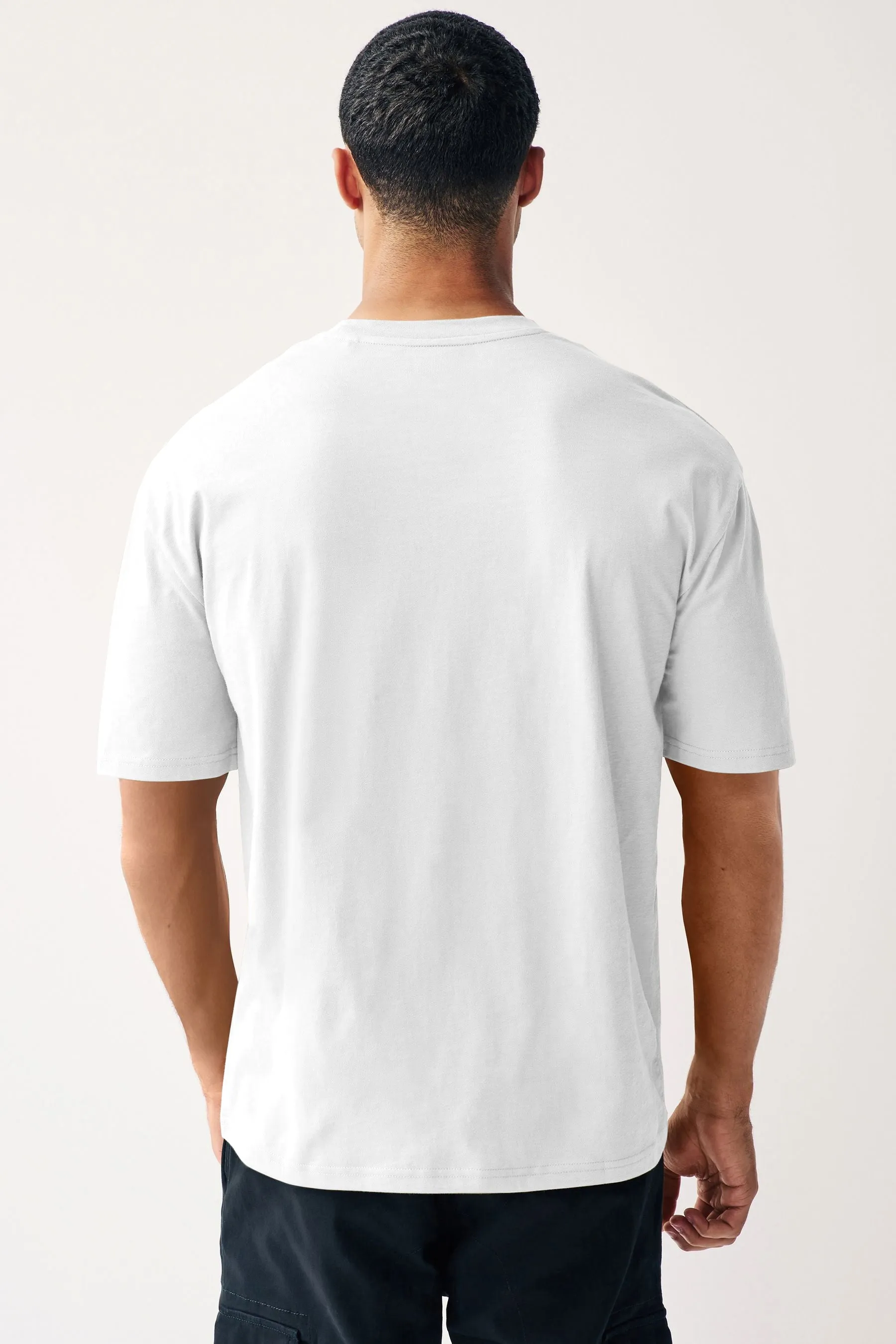 Men's White Solid Round Neck Oversized Half Sleeve Cotton T-Shirt