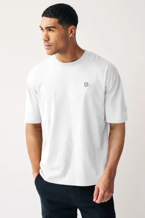 Men's White Solid Round Neck Oversized Half Sleeve Cotton T-Shirt