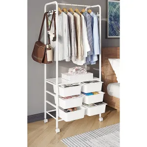 Metal Open Wardrobe Modern Storage Cabinet Tall Clothes Drawers Hanger Coat Rack