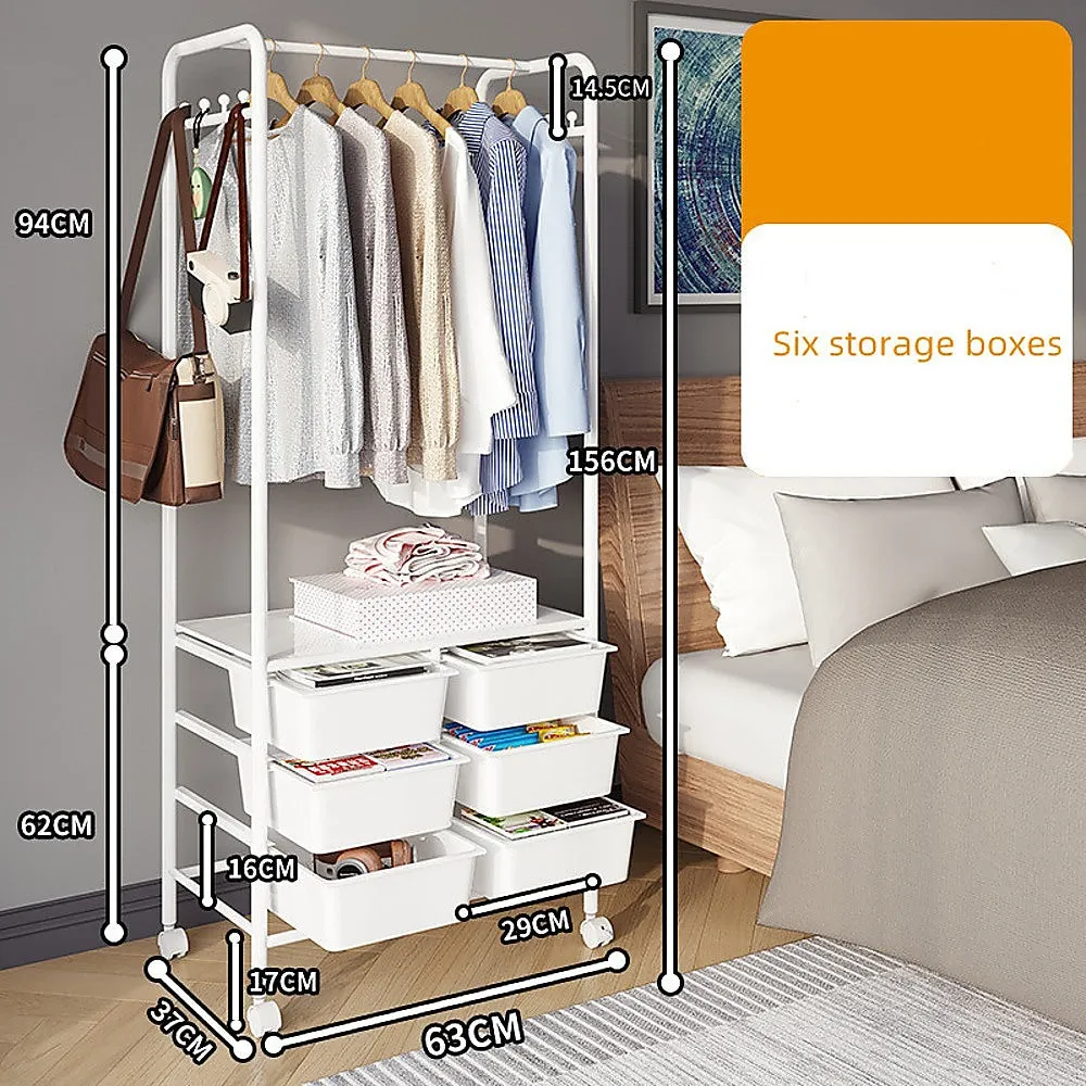 Metal Open Wardrobe Modern Storage Cabinet Tall Clothes Drawers Hanger Coat Rack