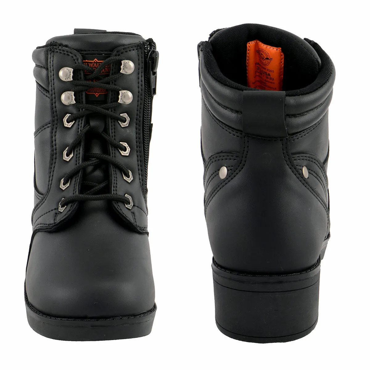 Milwaukee Leather MBK9265 Boys Black Lace-Up Boots with Side Zipper