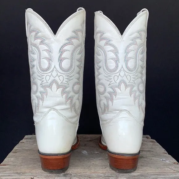 NOCONA Vintage White Leather Cowgirl Cowboy Western Boots