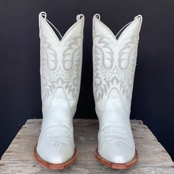 NOCONA Vintage White Leather Cowgirl Cowboy Western Boots