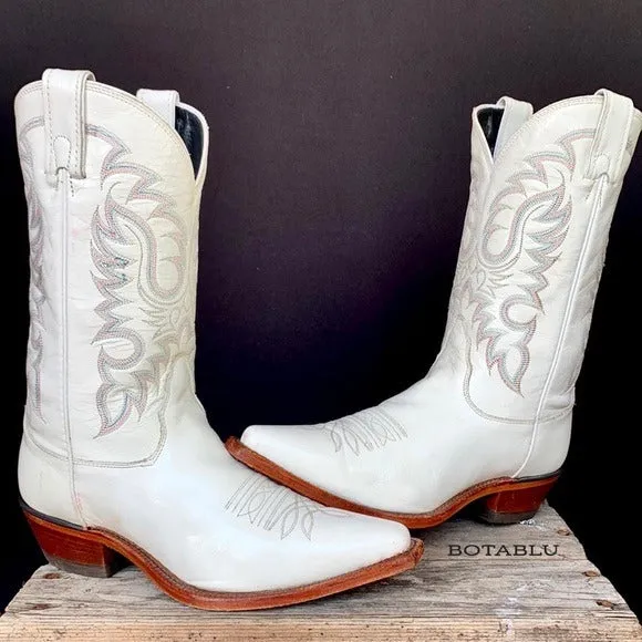 NOCONA Vintage White Leather Cowgirl Cowboy Western Boots