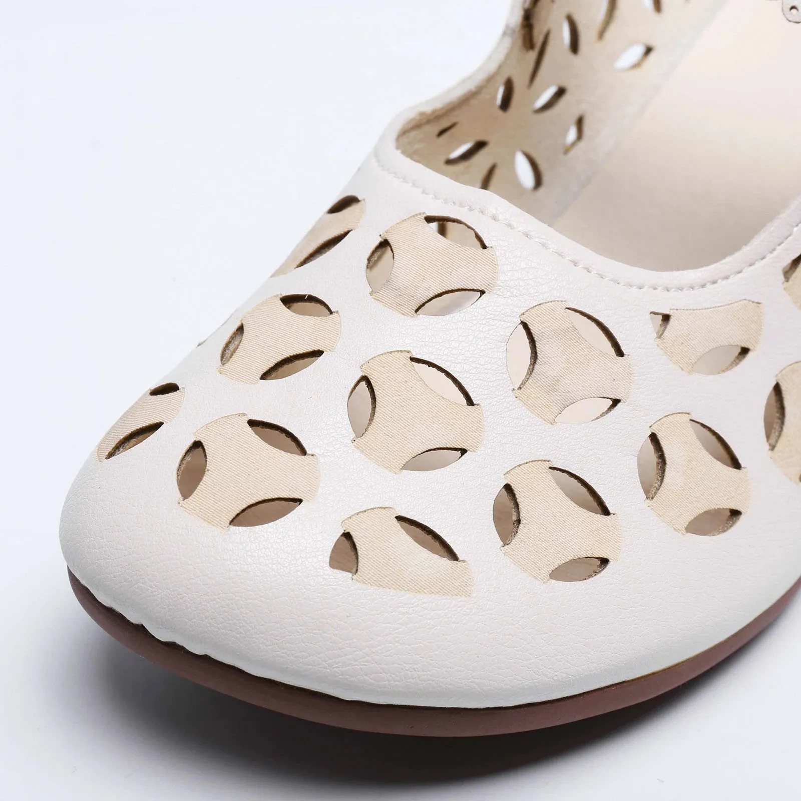 OCW Summer Women PU Leather Clogs Round Head Retro Hollow Breathable Shoes