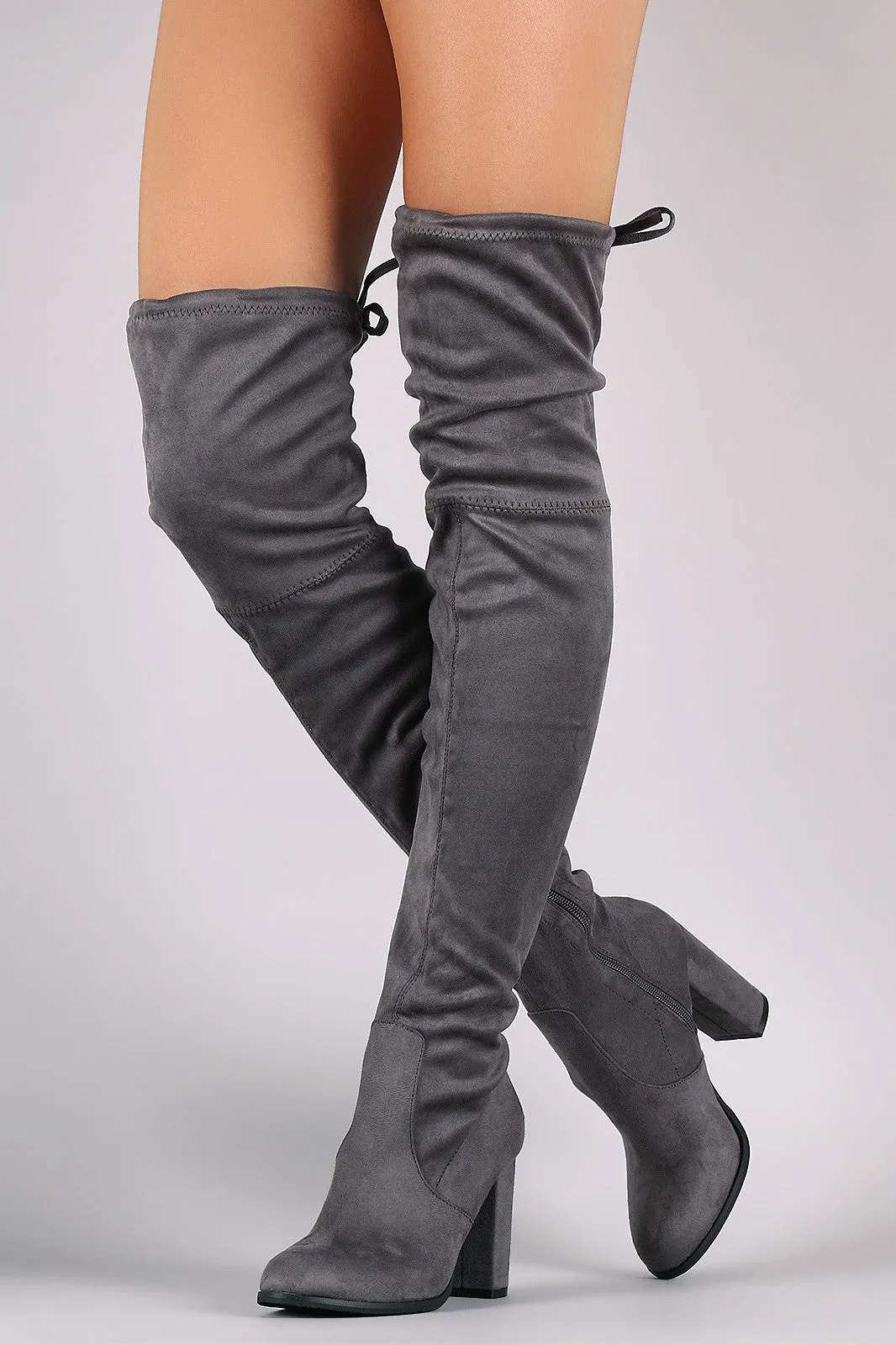 Over-The-Knee Suede Almond Toe Self-Tie Back Boots