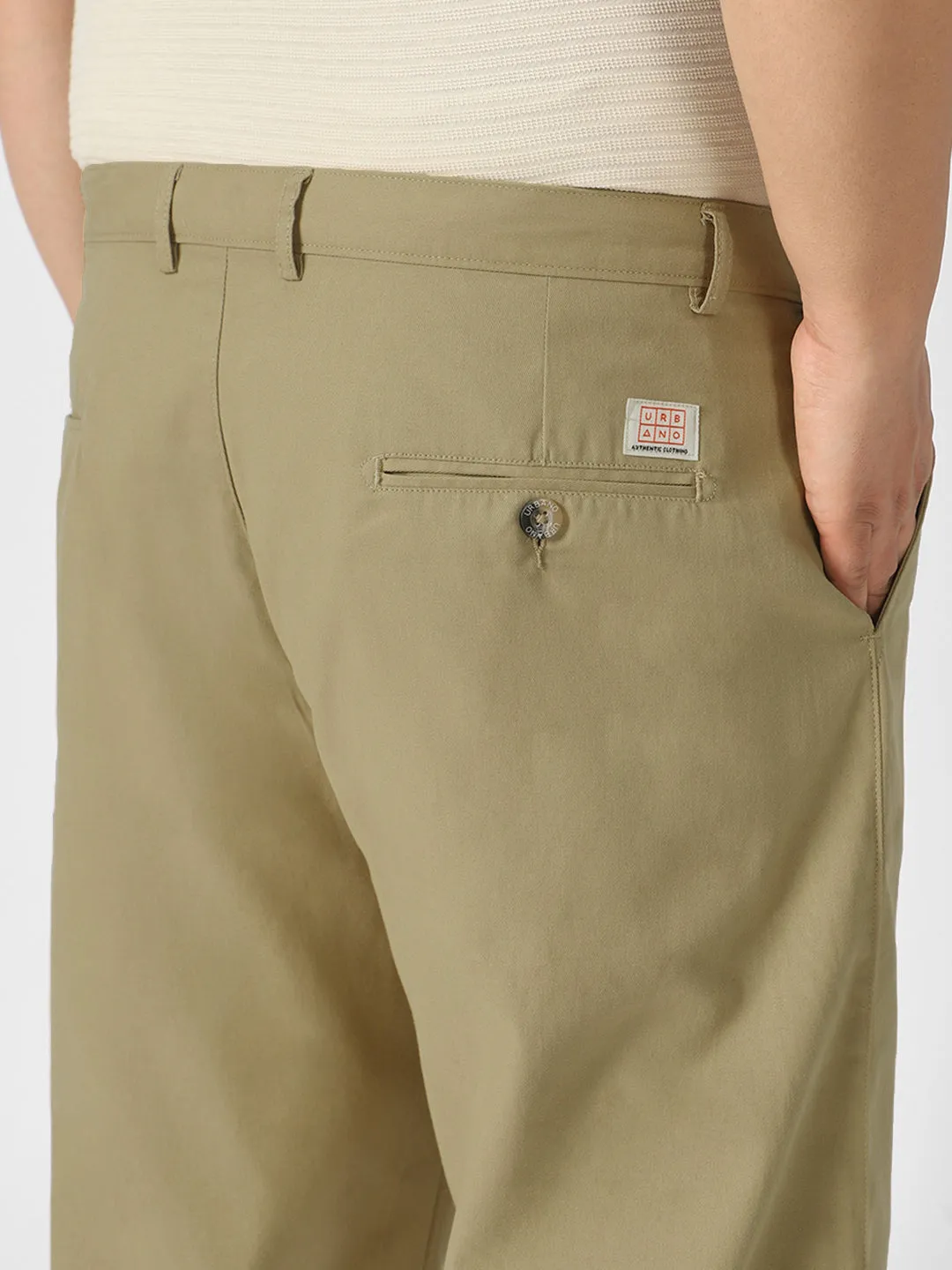 Plus Men's Light Olive Loose Baggy Fit Solid Chino Trousers Non-Stretchable