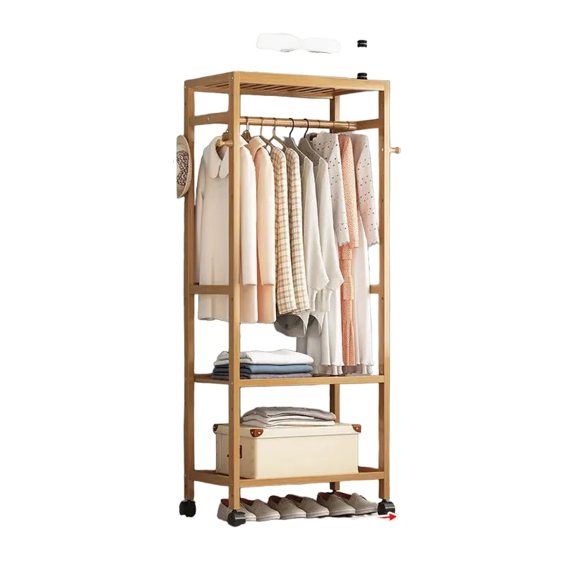 Portable Rolling Bamboo Garment Coat Clothes Rack