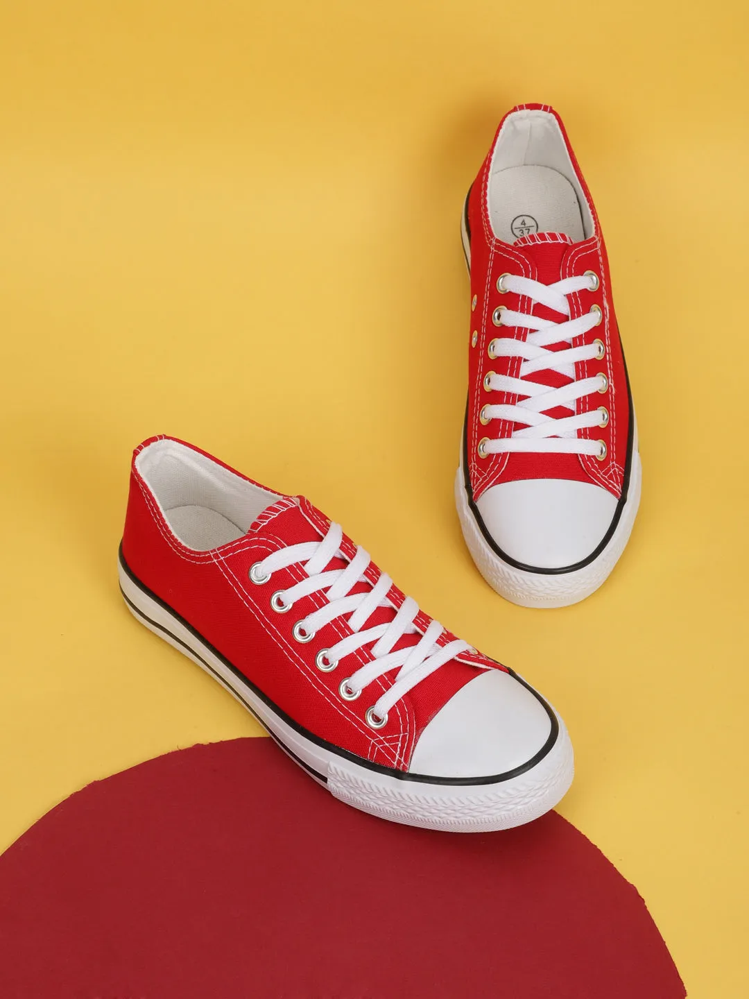 Red Canvas Stylish Lace-Up Sneakers For Kids-Unisex (TC-LKCAN3-RED)