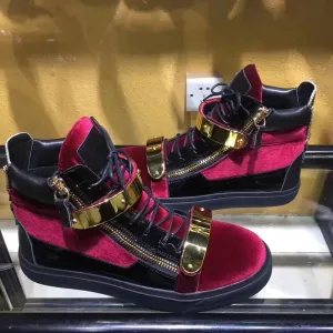 Red Flock Metal Buckle Sneakers