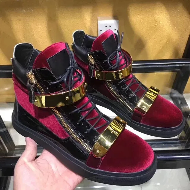 Red Flock Metal Buckle Sneakers