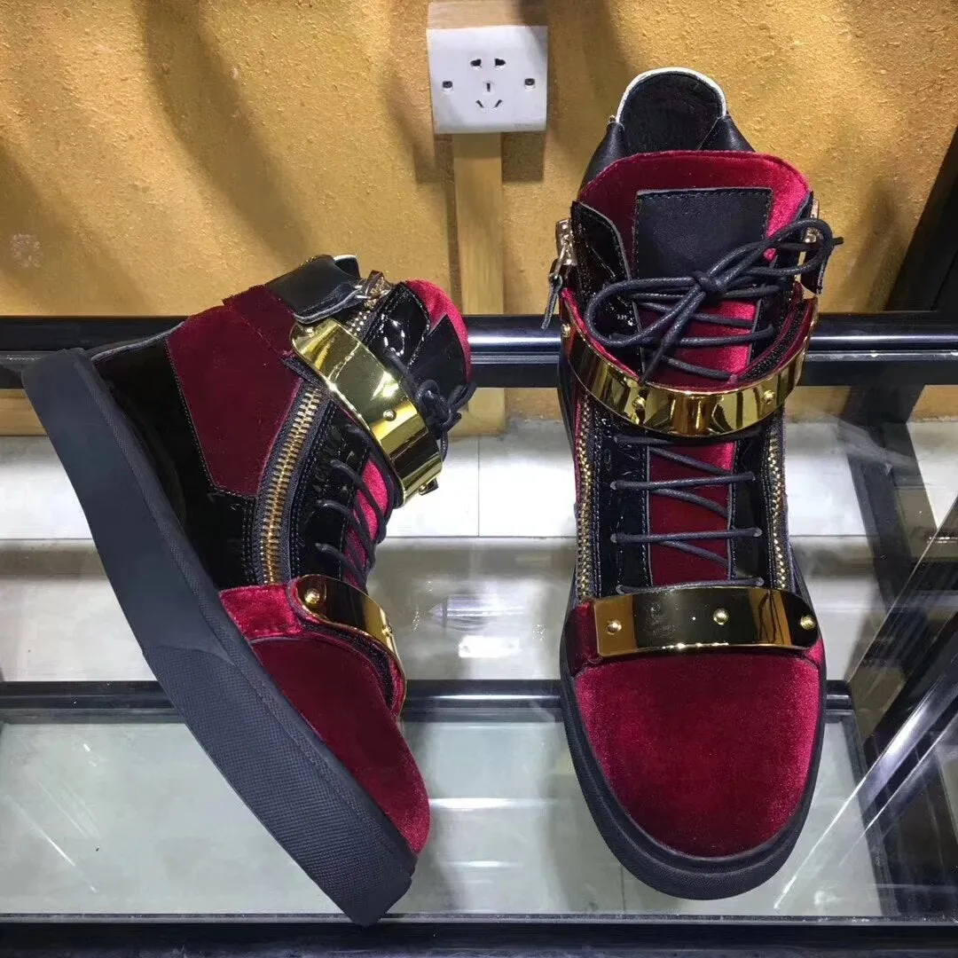 Red Flock Metal Buckle Sneakers