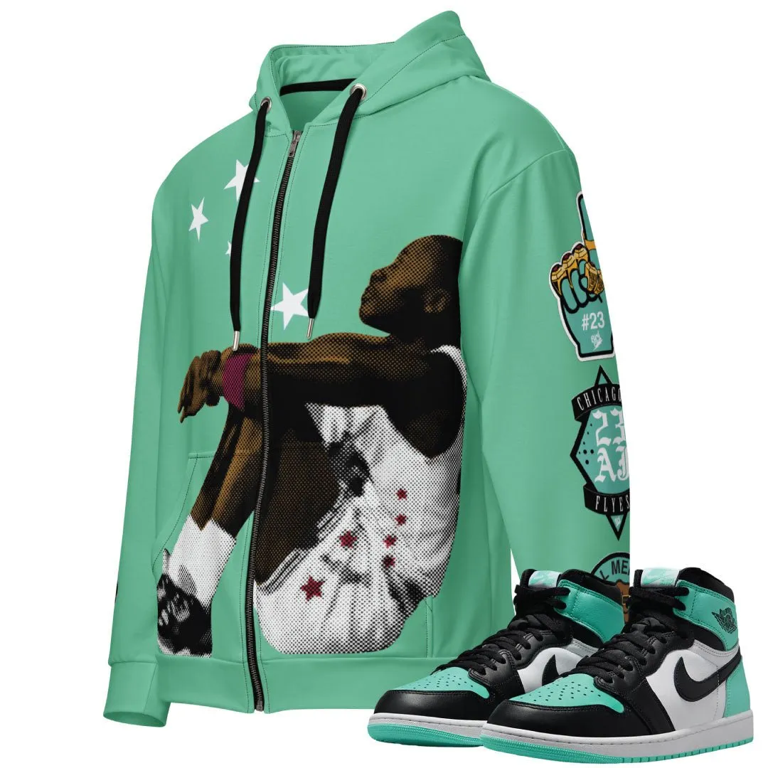 Retro 1 "Green Glow" MJ the Goat Zip Up Hoodie