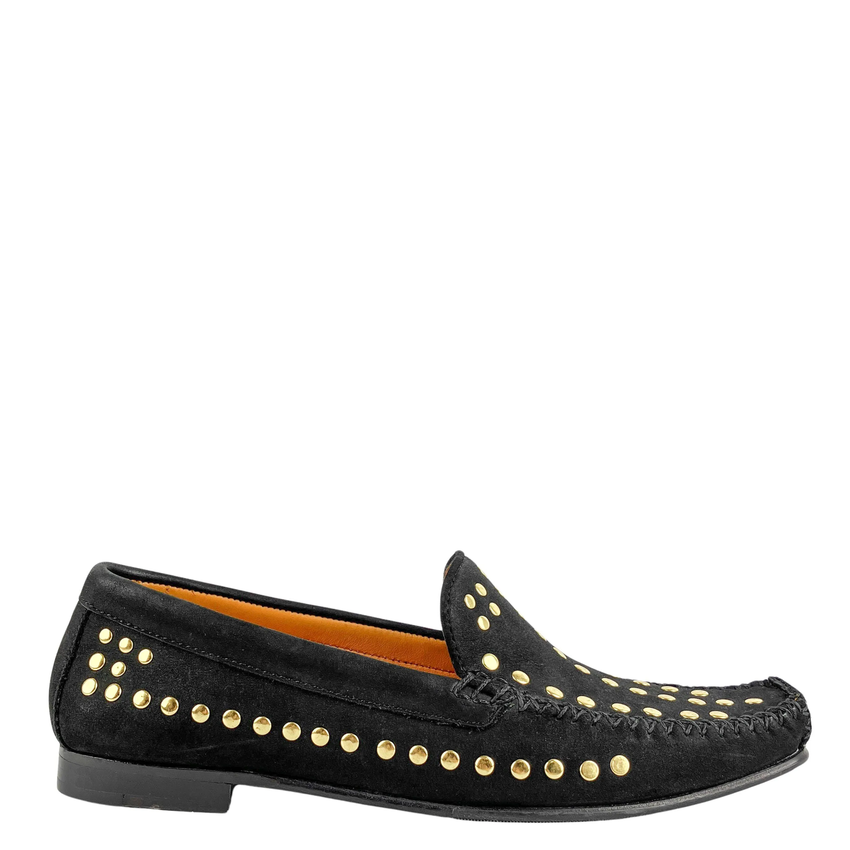 Robert Zur Gold Stud Suede Laofers in Black