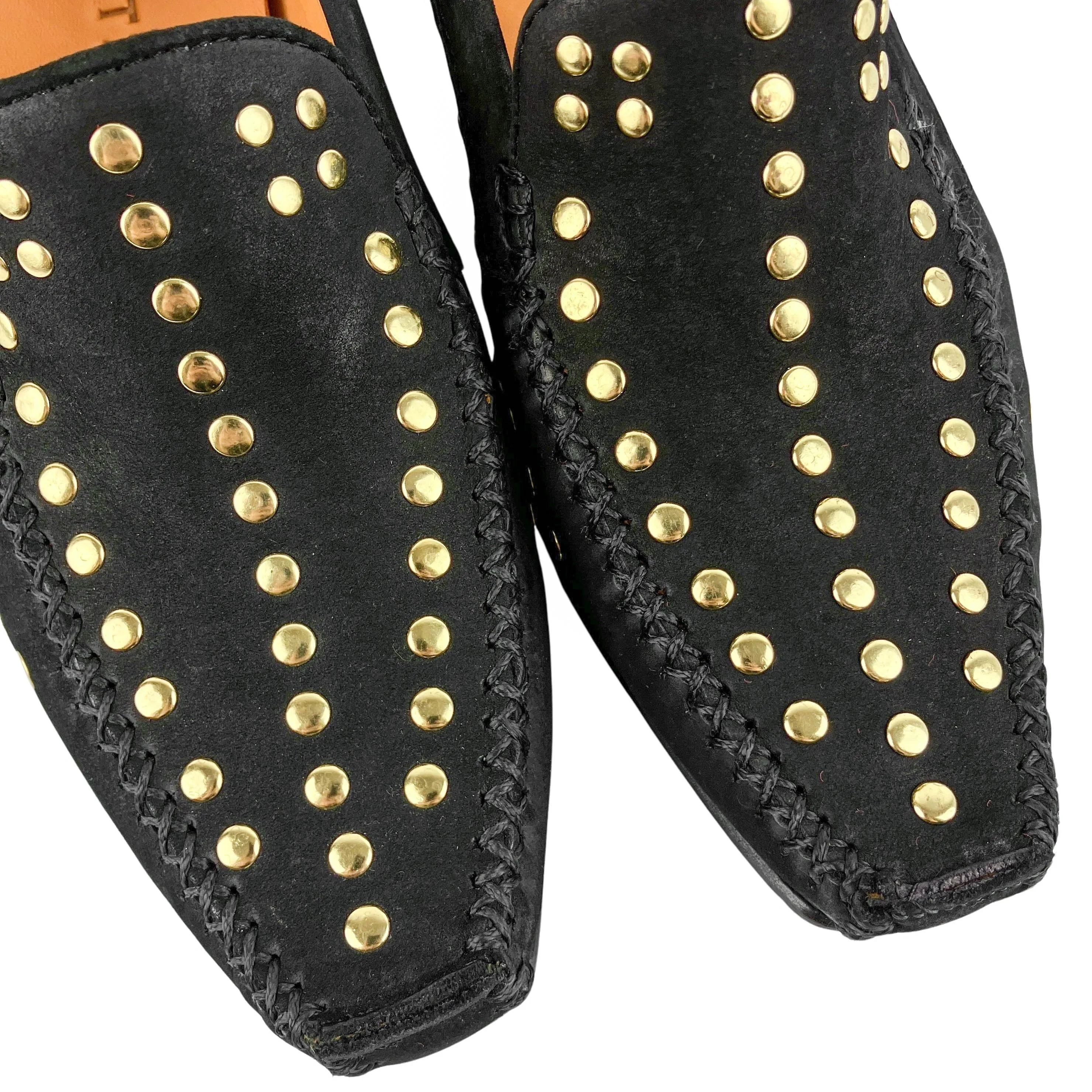 Robert Zur Gold Stud Suede Laofers in Black