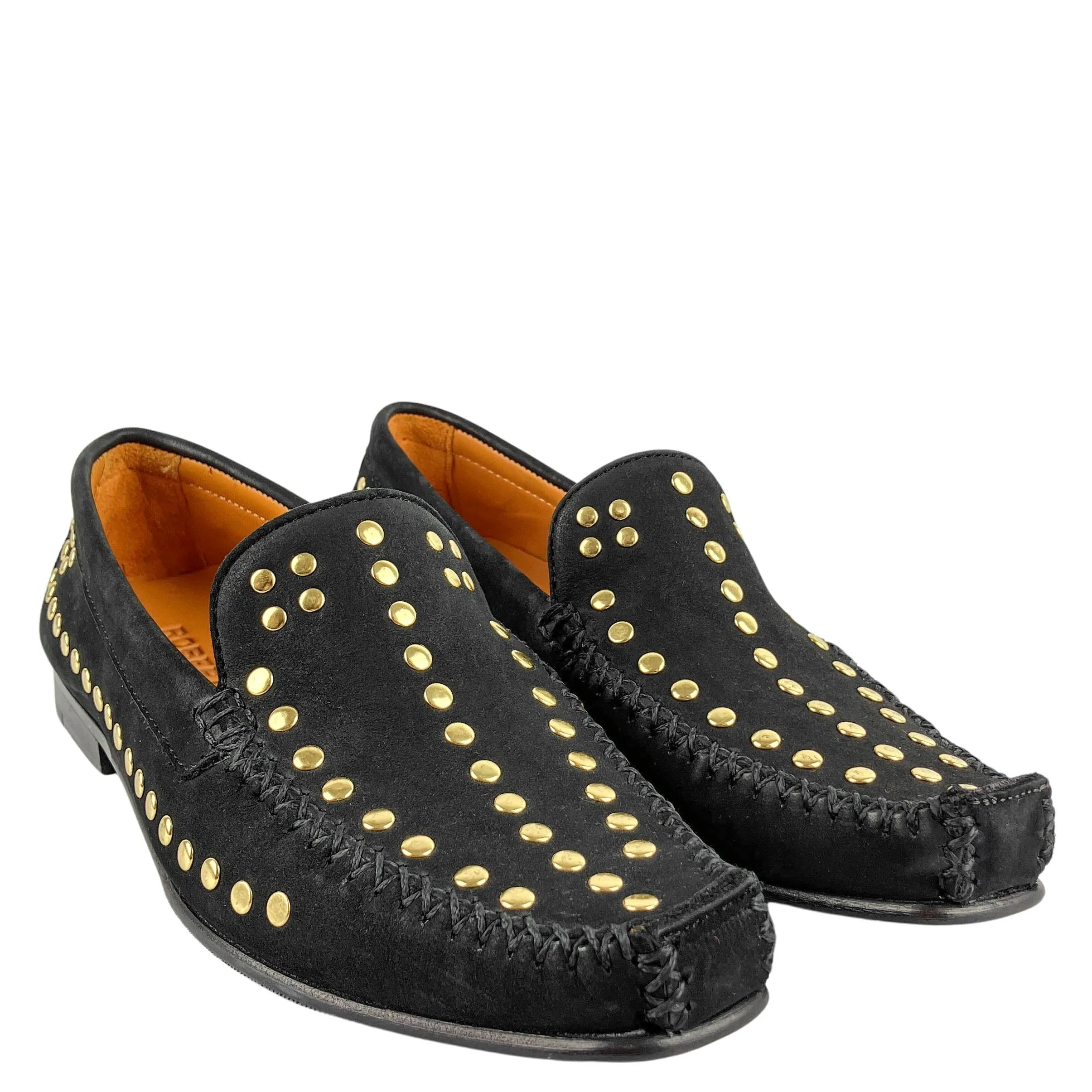 Robert Zur Gold Stud Suede Laofers in Black