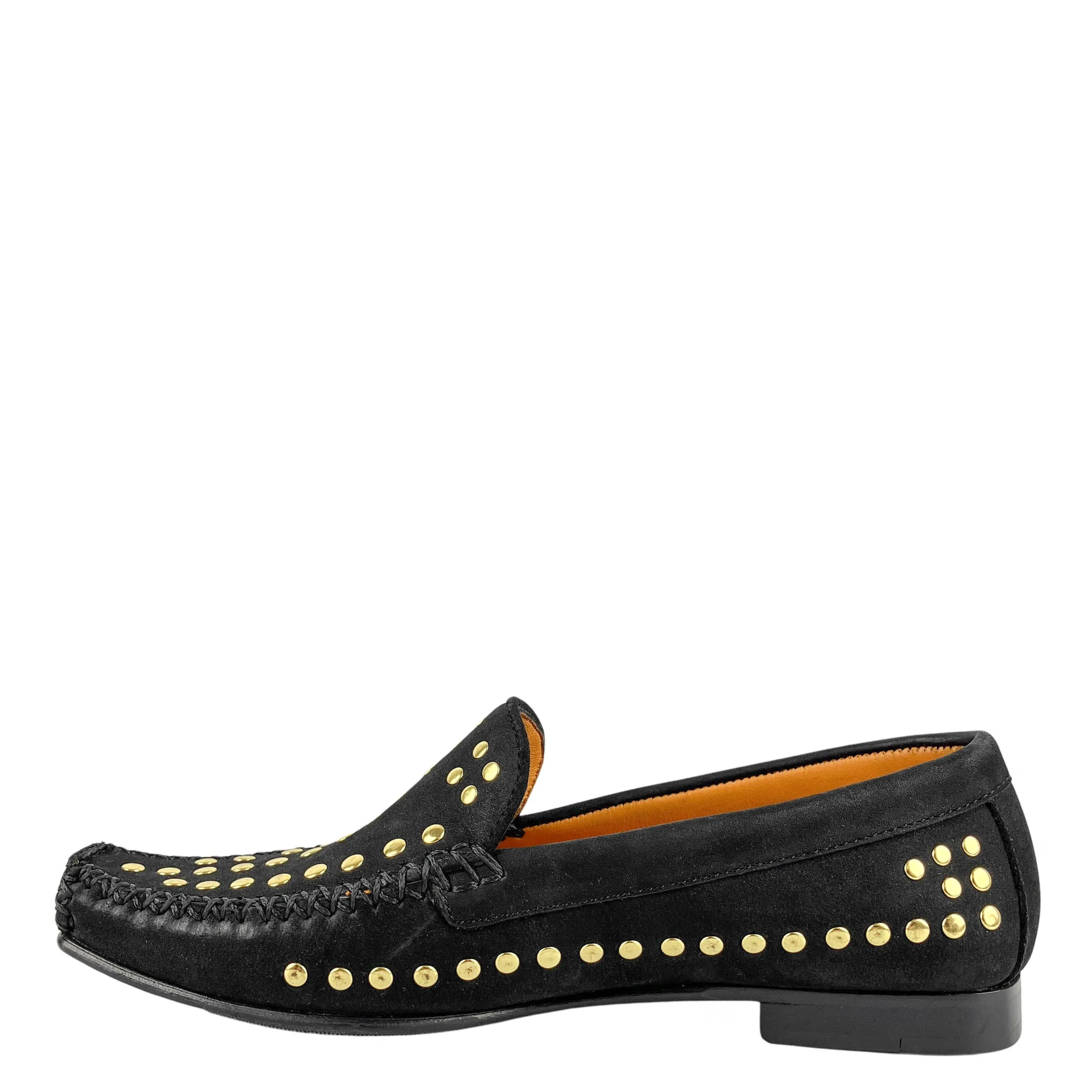 Robert Zur Gold Stud Suede Laofers in Black