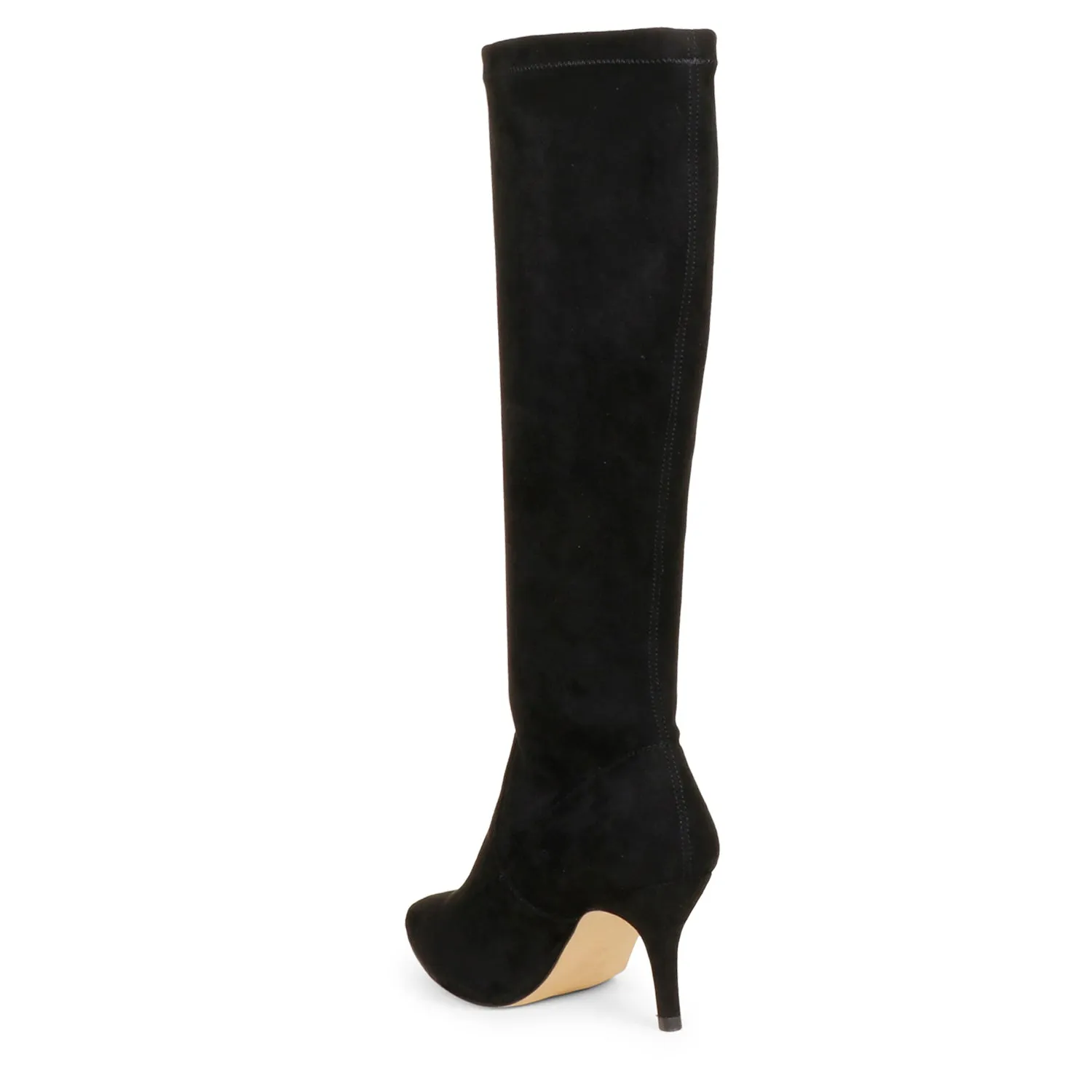 Saint Jemima Black Stretch Suede Kitten Heel Knee High Boots