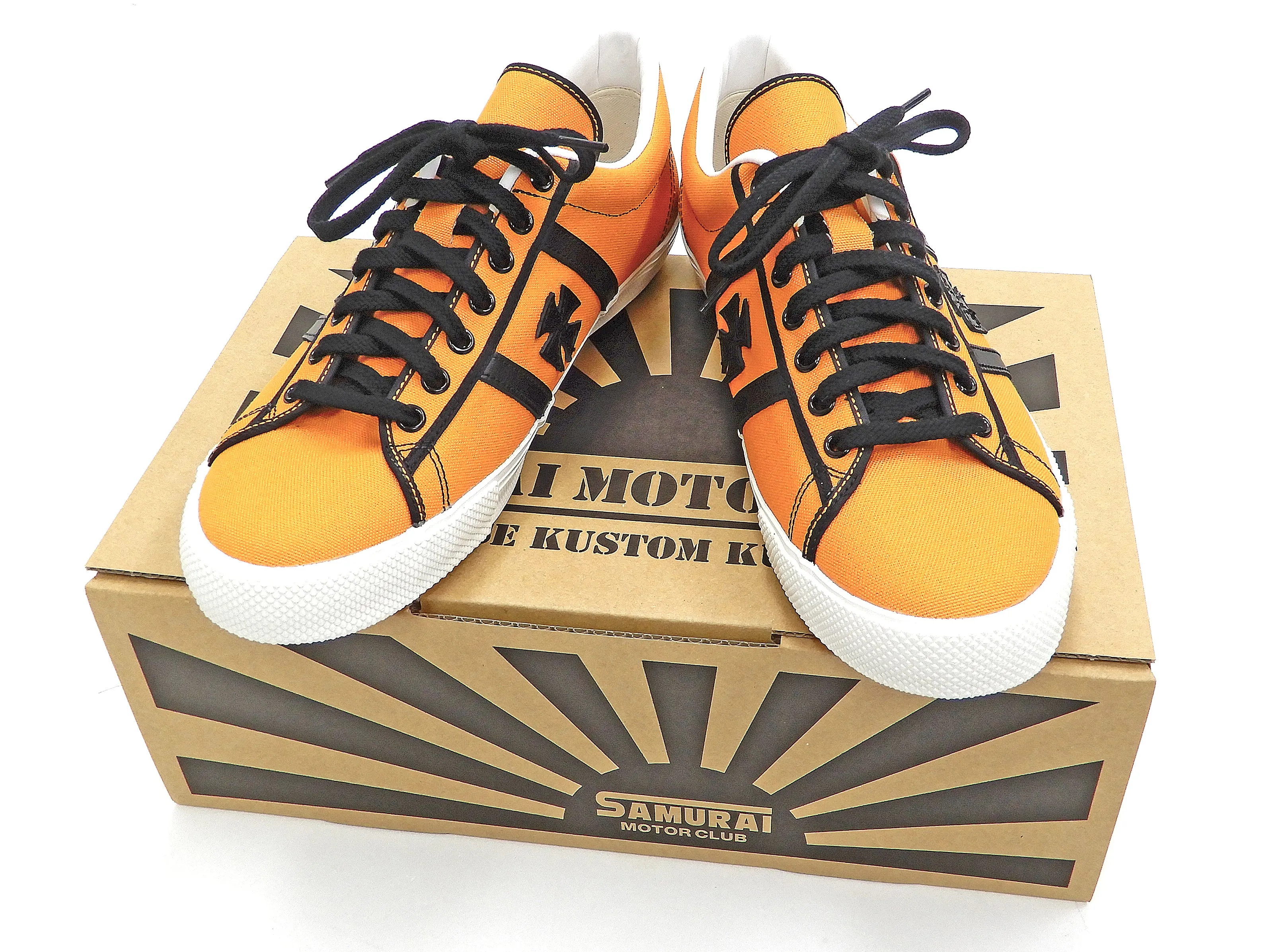 Samurai Jeans Men's Canvas Sneakers with Iron Cross Lace Up Low-Top SM92LOW19-3 Orange