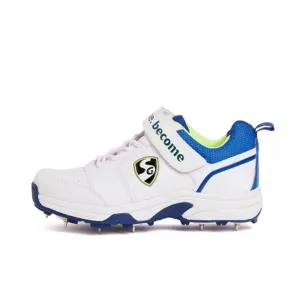 SG Sierra 2.0 Full Metal Spikes Cricket Shoe, White/Lime/Royal Blue