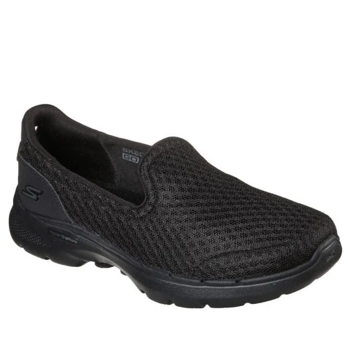 Skechers Go Walk 6  WIDE Width Big Splash All Black Slip  On Womens