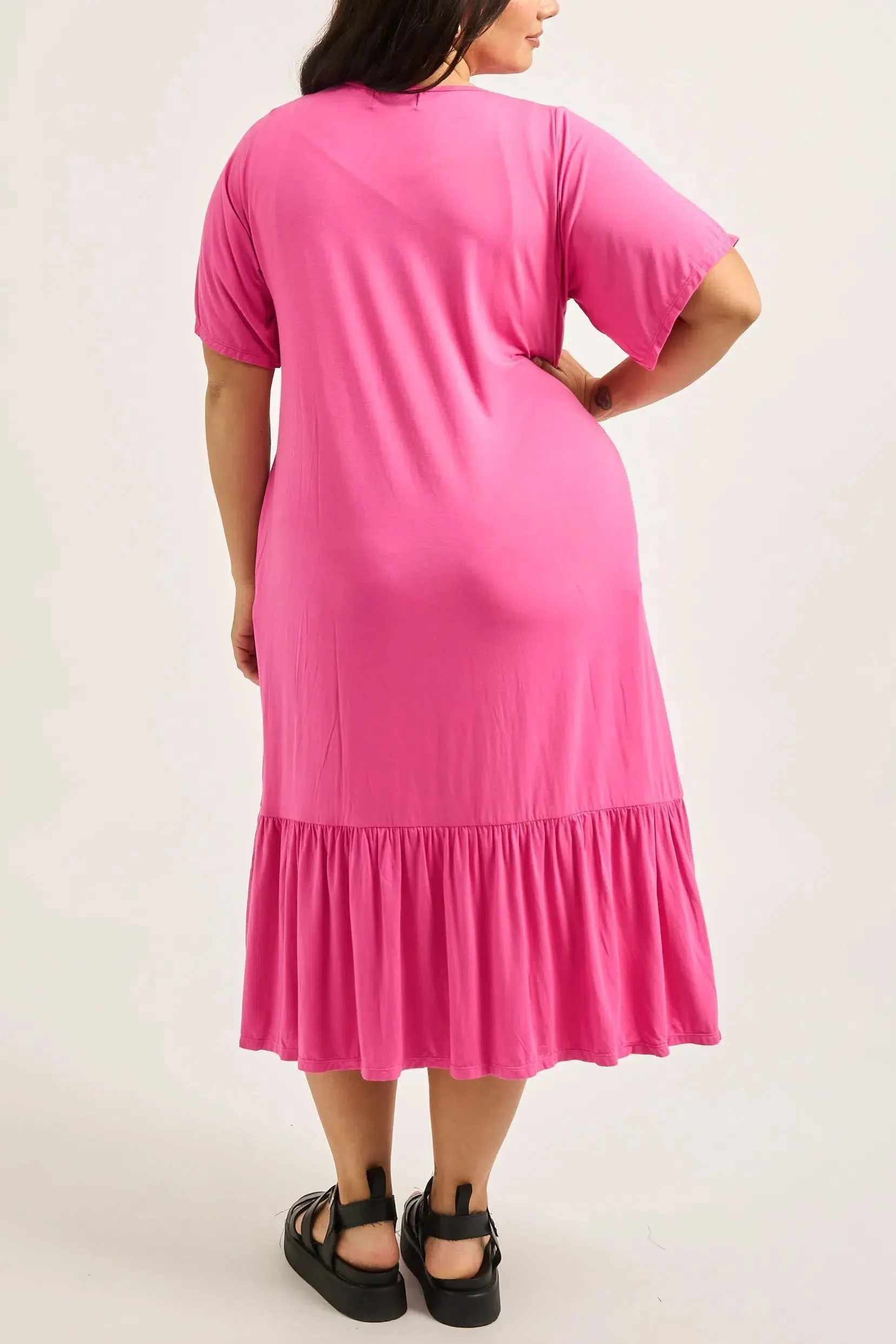 Slinky To Touch Lazy Girl Ruffle Dress - Candy Pink