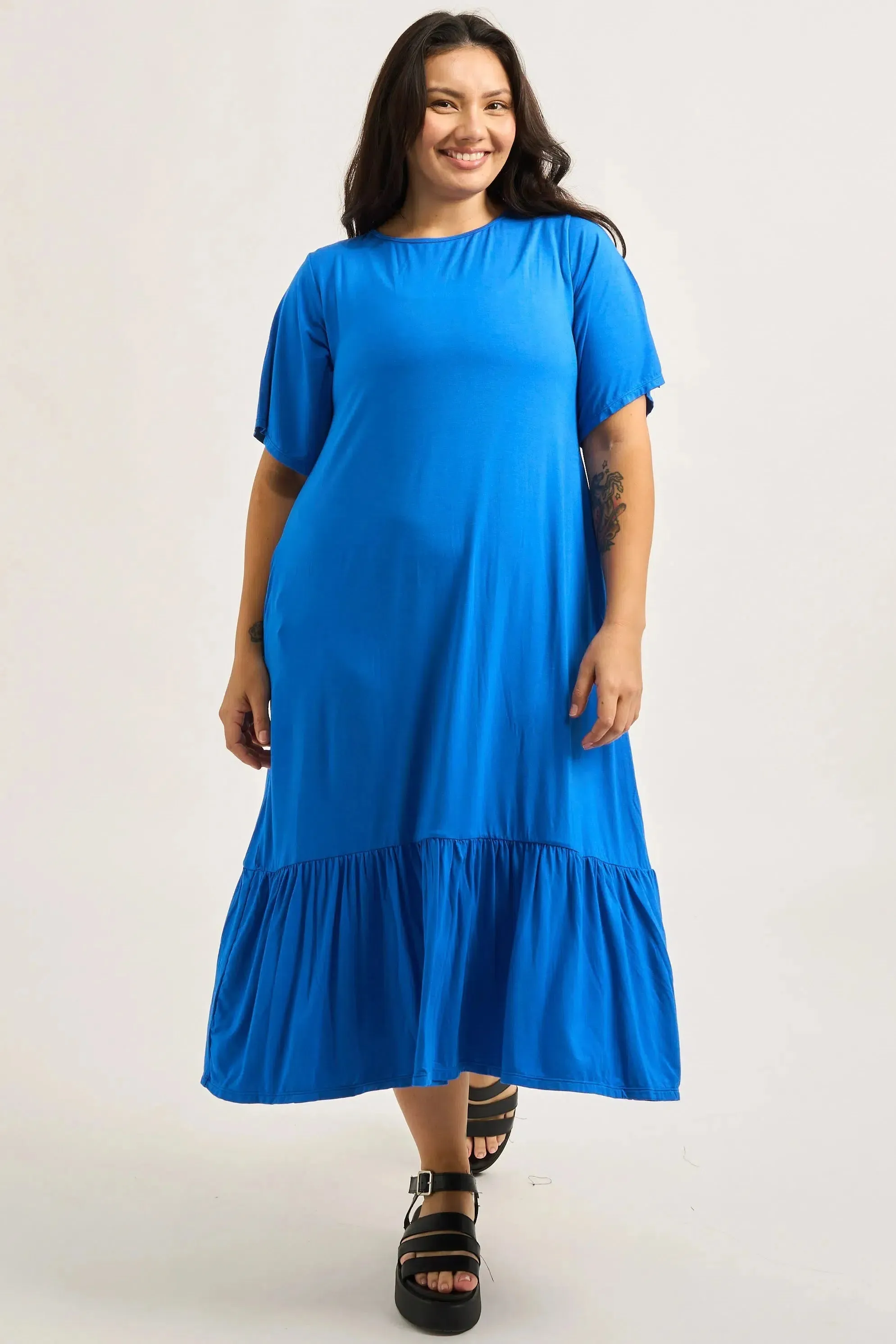 Slinky To Touch Lazy Girl Ruffle Dress - Electric Blue