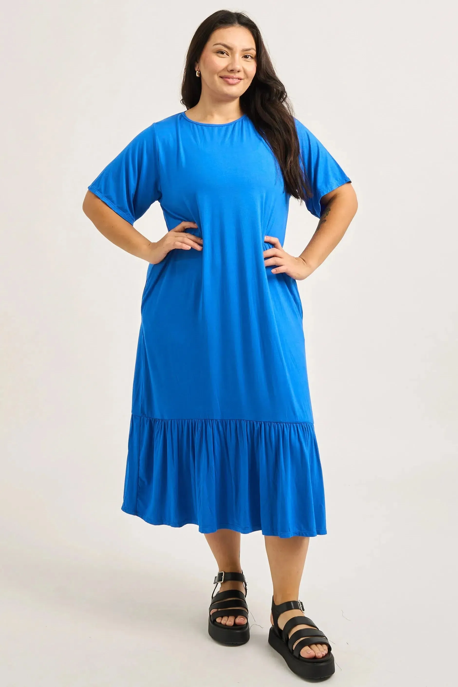 Slinky To Touch Lazy Girl Ruffle Dress - Electric Blue