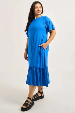 Slinky To Touch Lazy Girl Ruffle Dress - Electric Blue