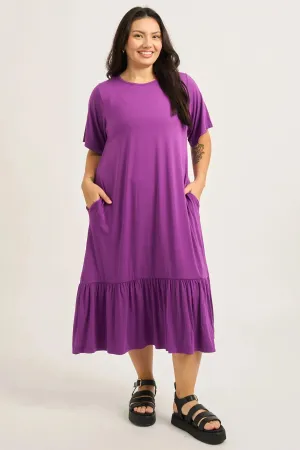 Slinky To Touch Lazy Girl Ruffle Dress - Purple