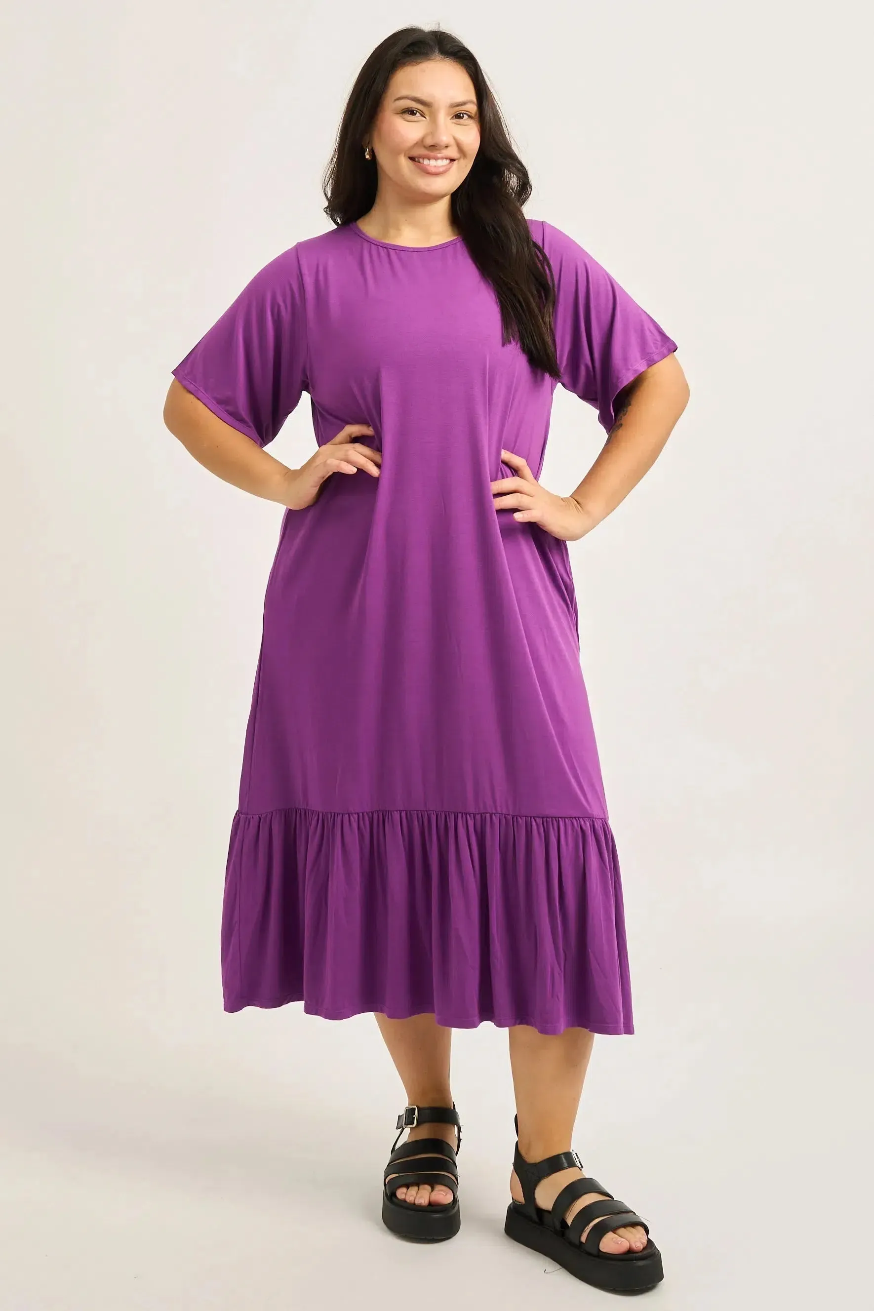 Slinky To Touch Lazy Girl Ruffle Dress - Purple