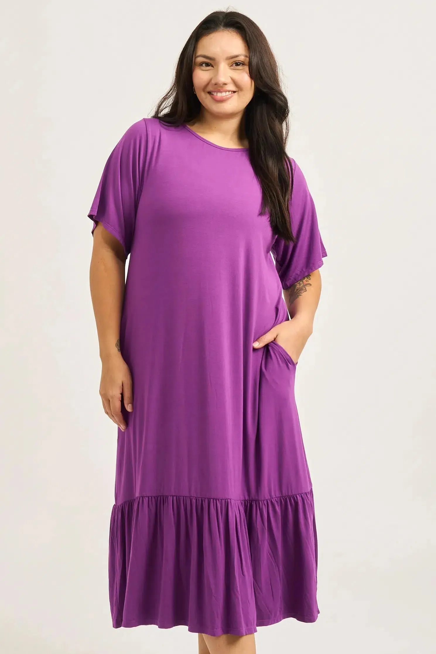 Slinky To Touch Lazy Girl Ruffle Dress - Purple