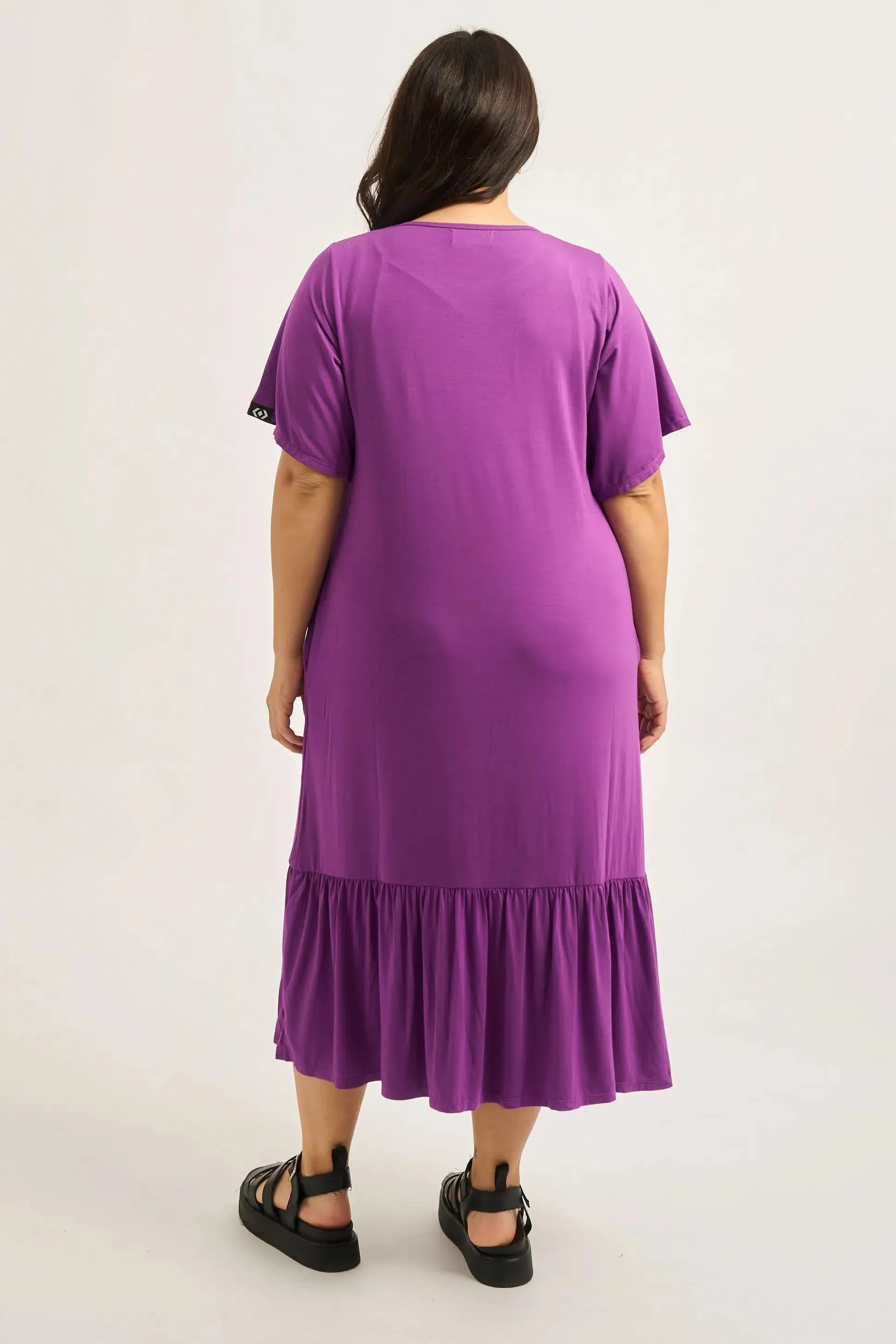 Slinky To Touch Lazy Girl Ruffle Dress - Purple