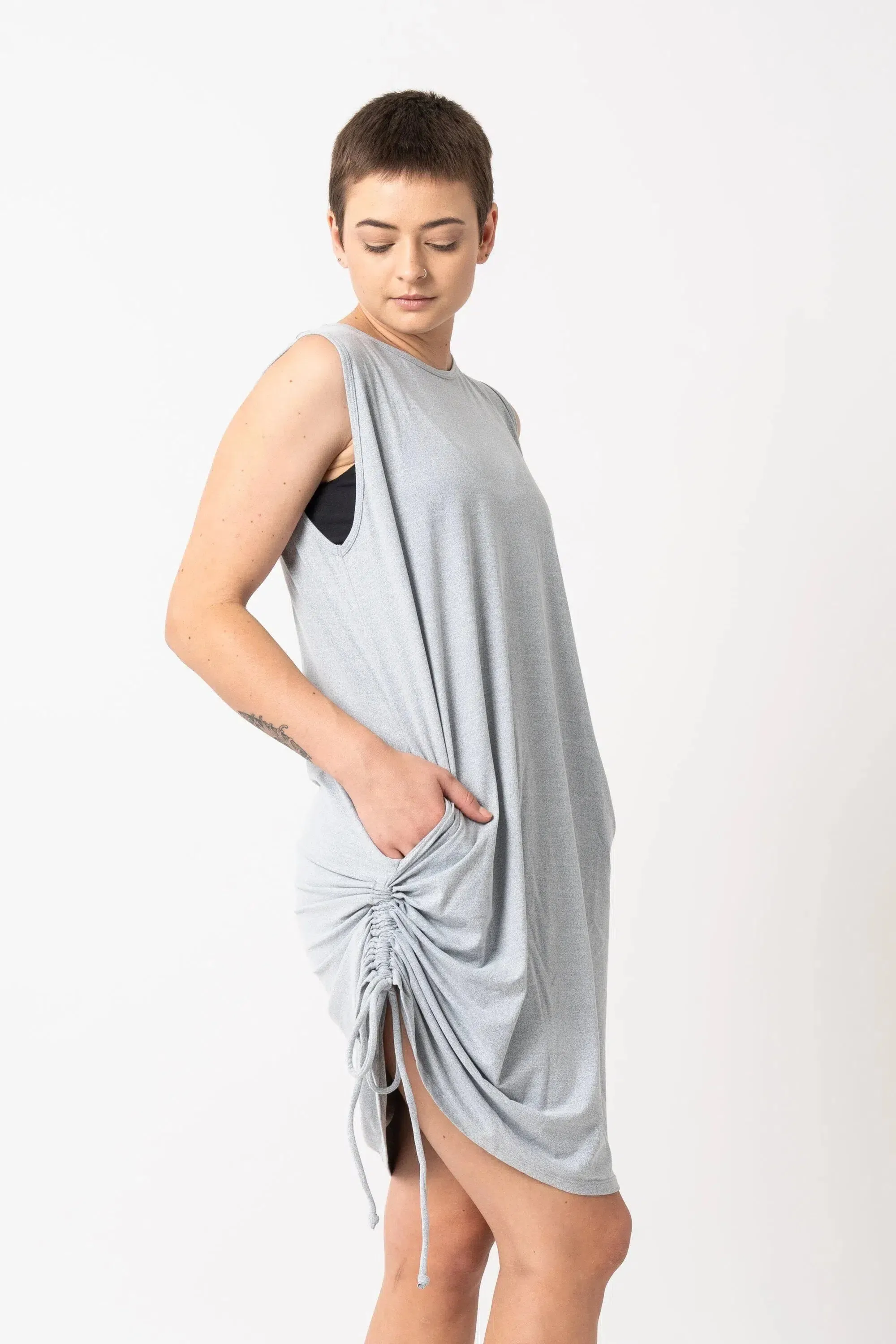 Soft To Touch Lazy Girl Dress Tank - Heather Grey