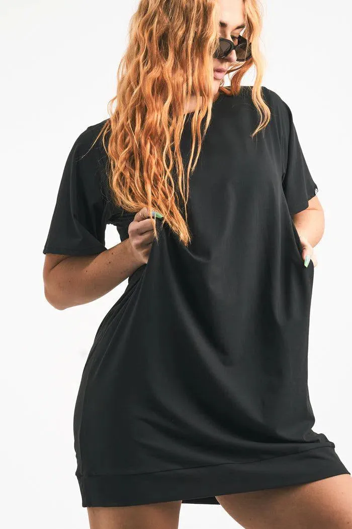 Soft To Touch Lazy Girl Dress Tee - Black