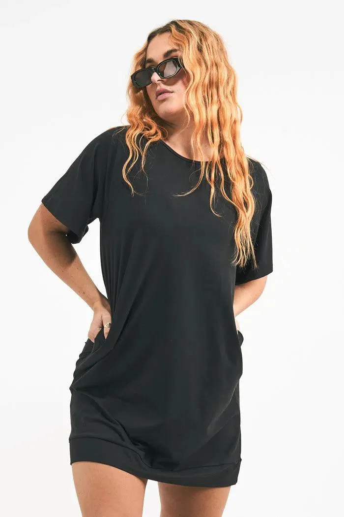 Soft To Touch Lazy Girl Dress Tee - Black