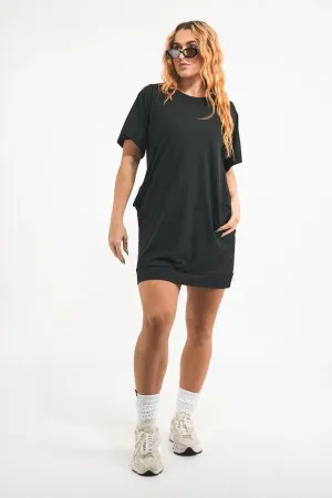 Soft To Touch Lazy Girl Dress Tee - Black