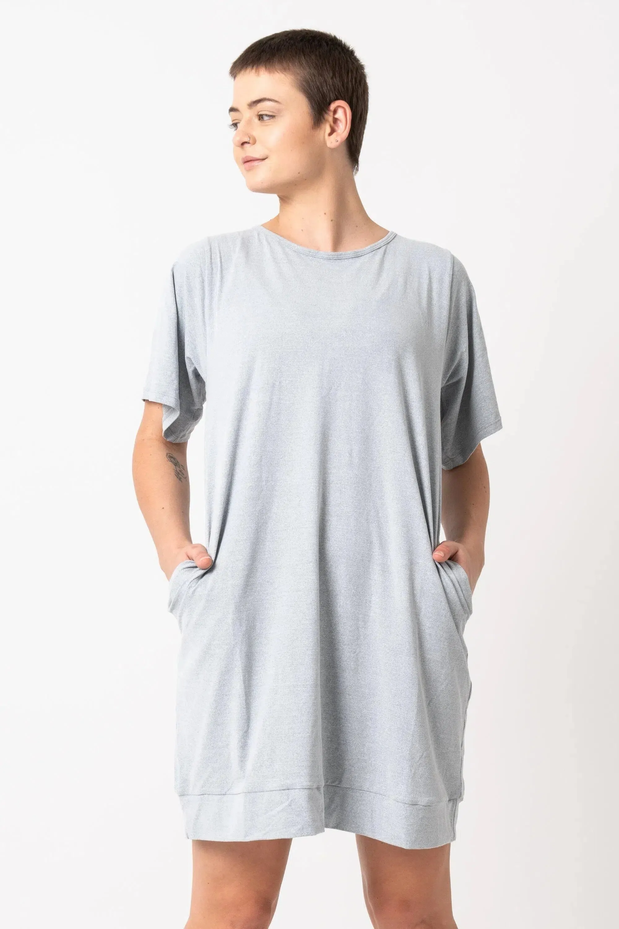 Soft To Touch Lazy Girl Dress Tee - Heather Grey