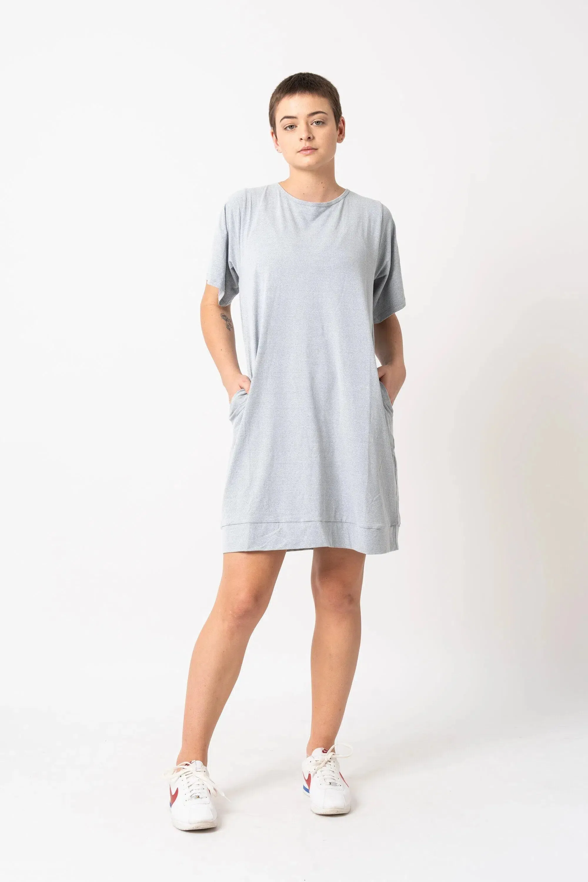 Soft To Touch Lazy Girl Dress Tee - Heather Grey