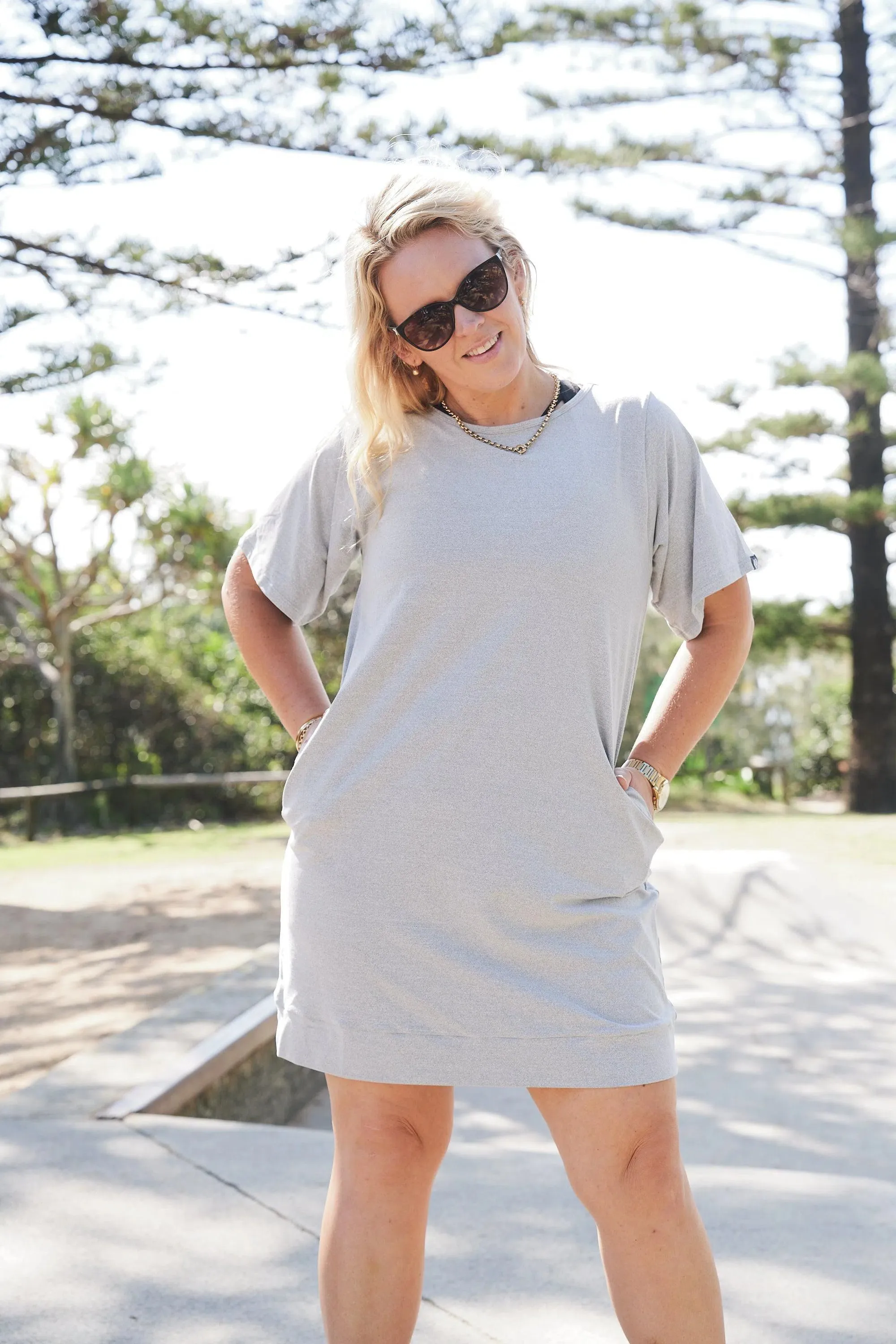 Soft To Touch Lazy Girl Dress Tee - Heather Grey