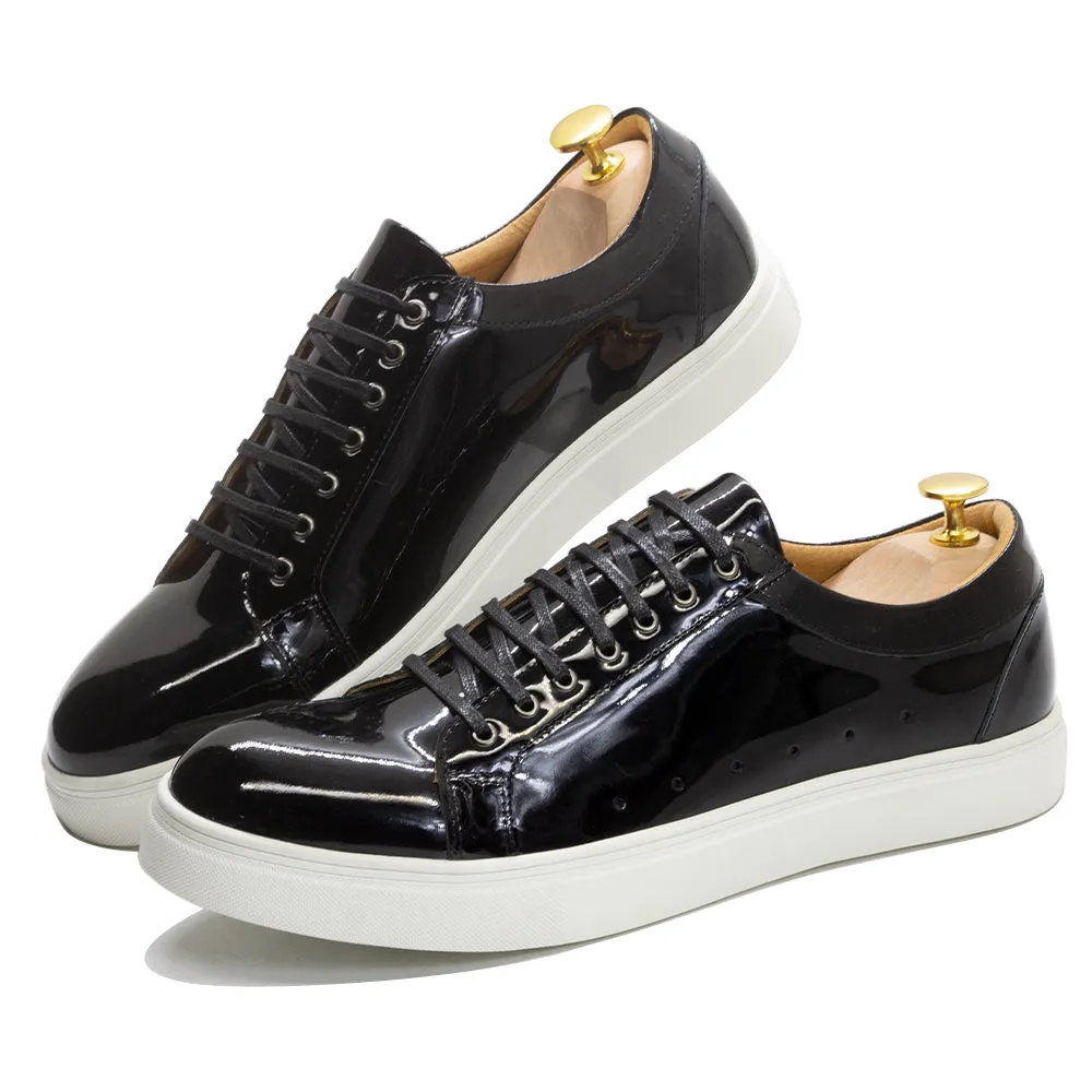 Solid Patent Leather Lace-up Sneakers