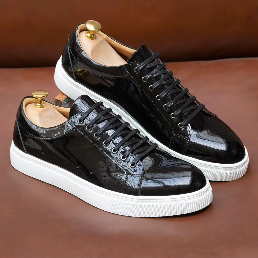 Solid Patent Leather Lace-up Sneakers