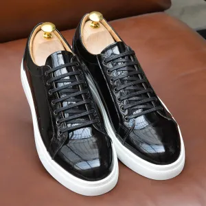 Solid Patent Leather Lace-up Sneakers