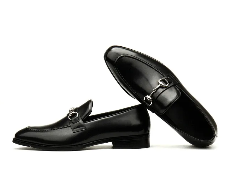 Solid Shiny Black Leather Loafers