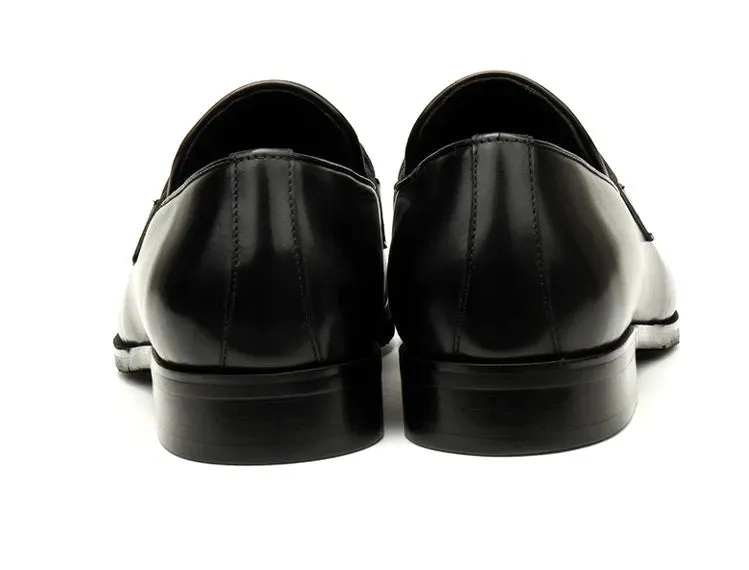 Solid Shiny Black Leather Loafers