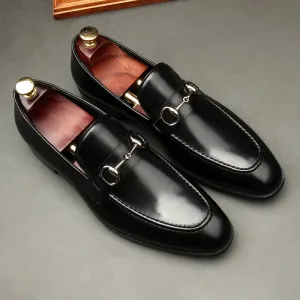 Solid Shiny Black Leather Loafers