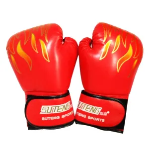 SUTENG Flame Pattern PU Leather Fitness Boxing Gloves for Adults(Red)