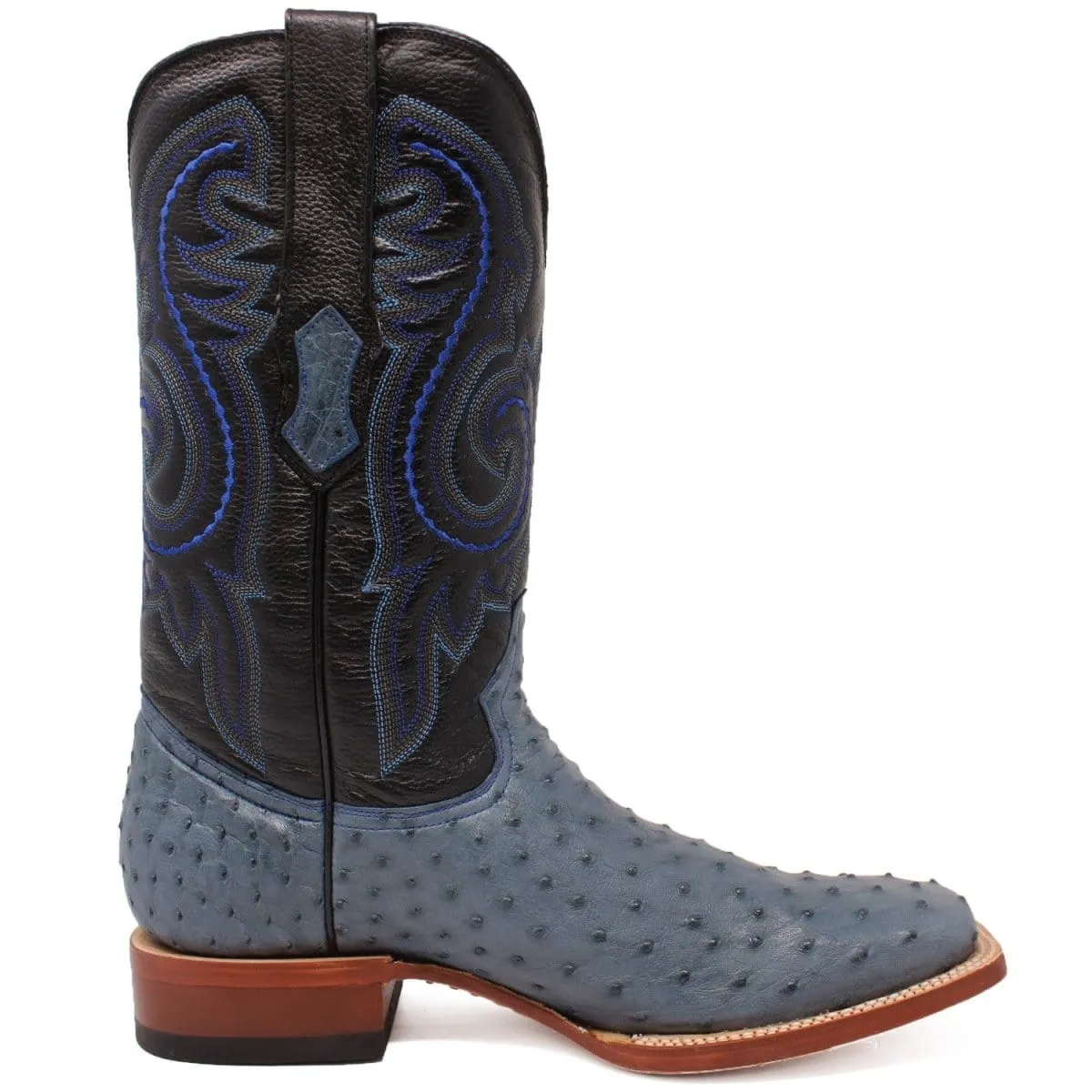 Tanner Mark Men's Genuine Full Quill Ostrich Square Toe Boots Blue JEAN TMX200502