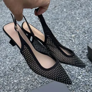 TAVIMART  -  Mesh Heeled Sandals Women Shoes Pointed Toe Transaprent Black Elegant Pumps Summer Party Luxury Ladies Shoes 2024