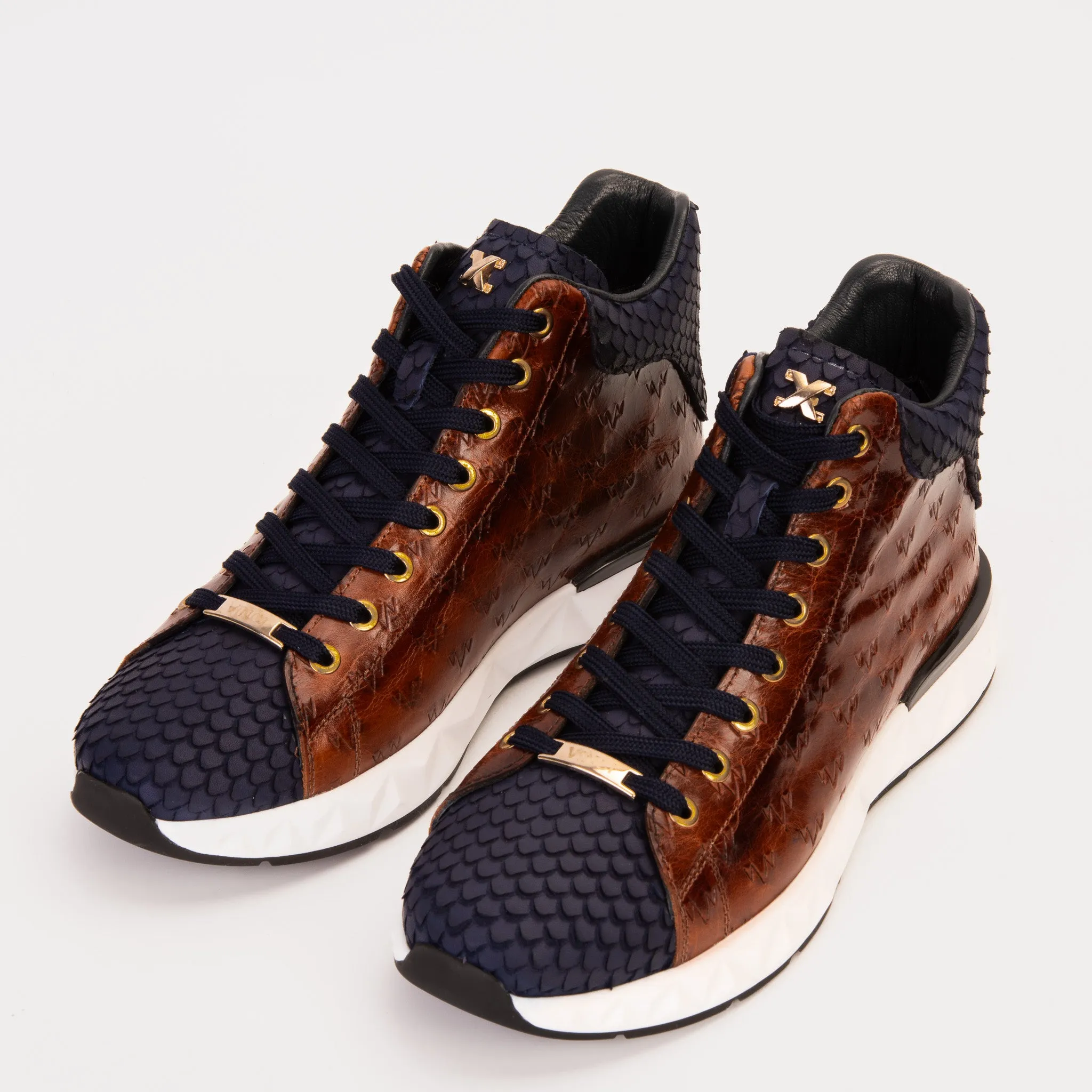 The Caesars Brown & Navy Leather High-Top Men Sneaker